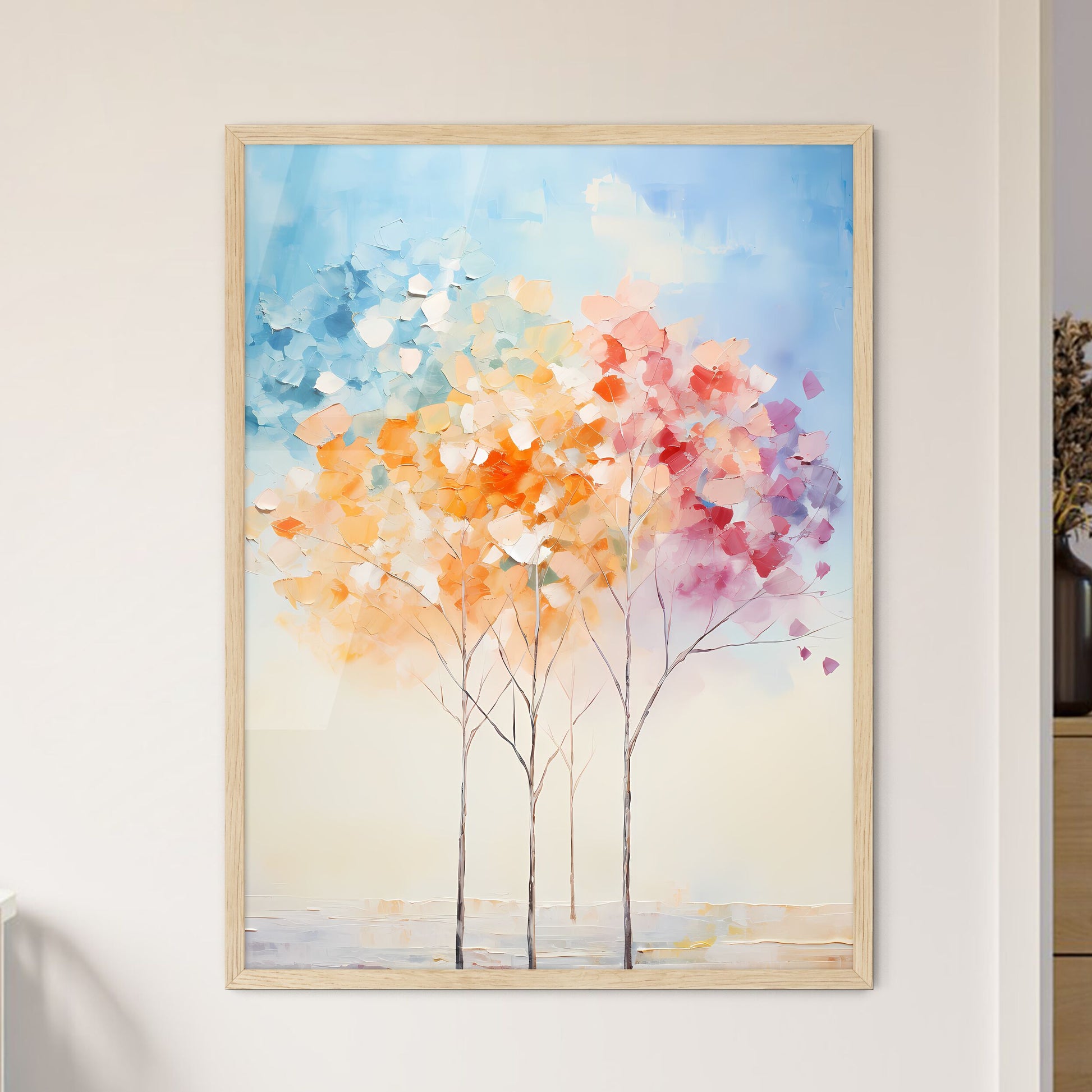 Background Of 5 Trees And Blue Sky - A Group - Framed Art Print