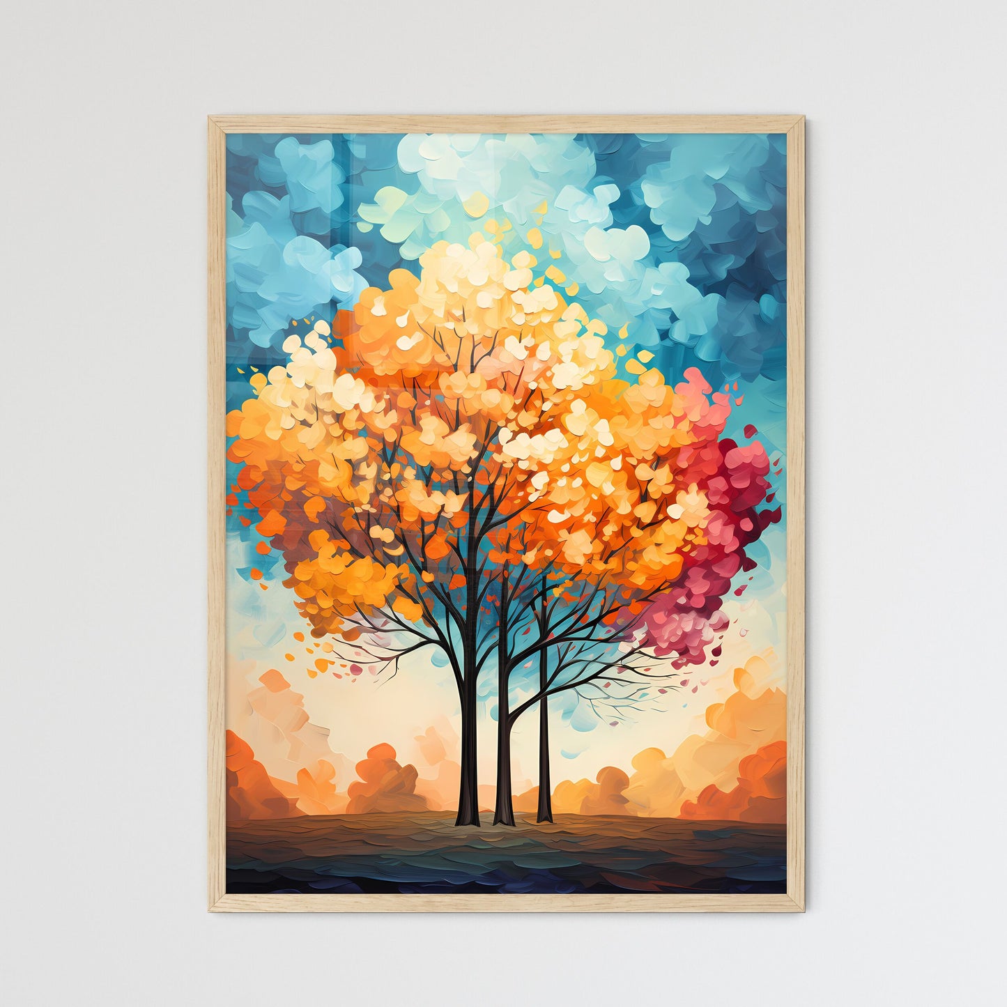 Background Of 5 Trees And Blue Sky - A Paint - Framed Art Print