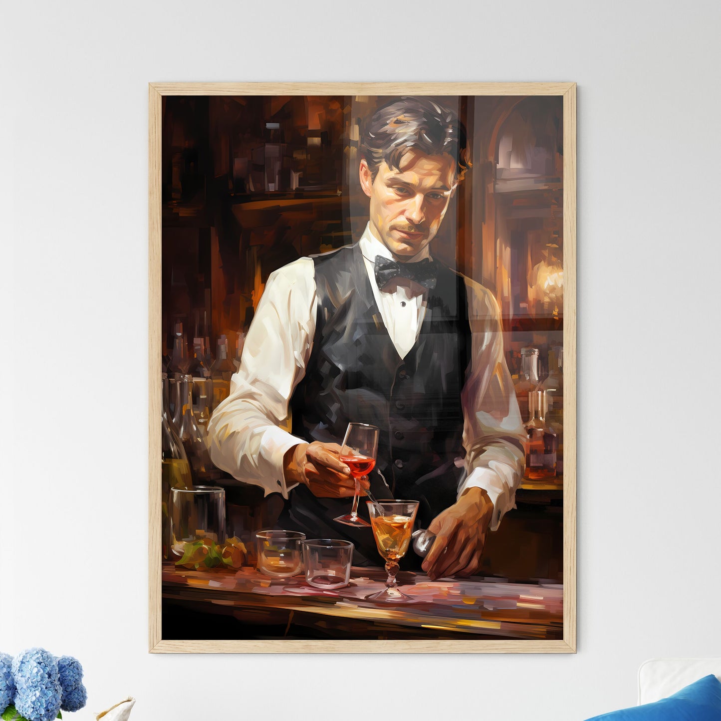 Bartender In Formal Dress Is Serving Cocktail Drinks  Framed Print