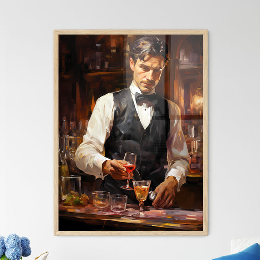 Bartender In Formal Dress Is Serving Cocktail Drinks - A Man Pouring Wine Into A Glass Default Title