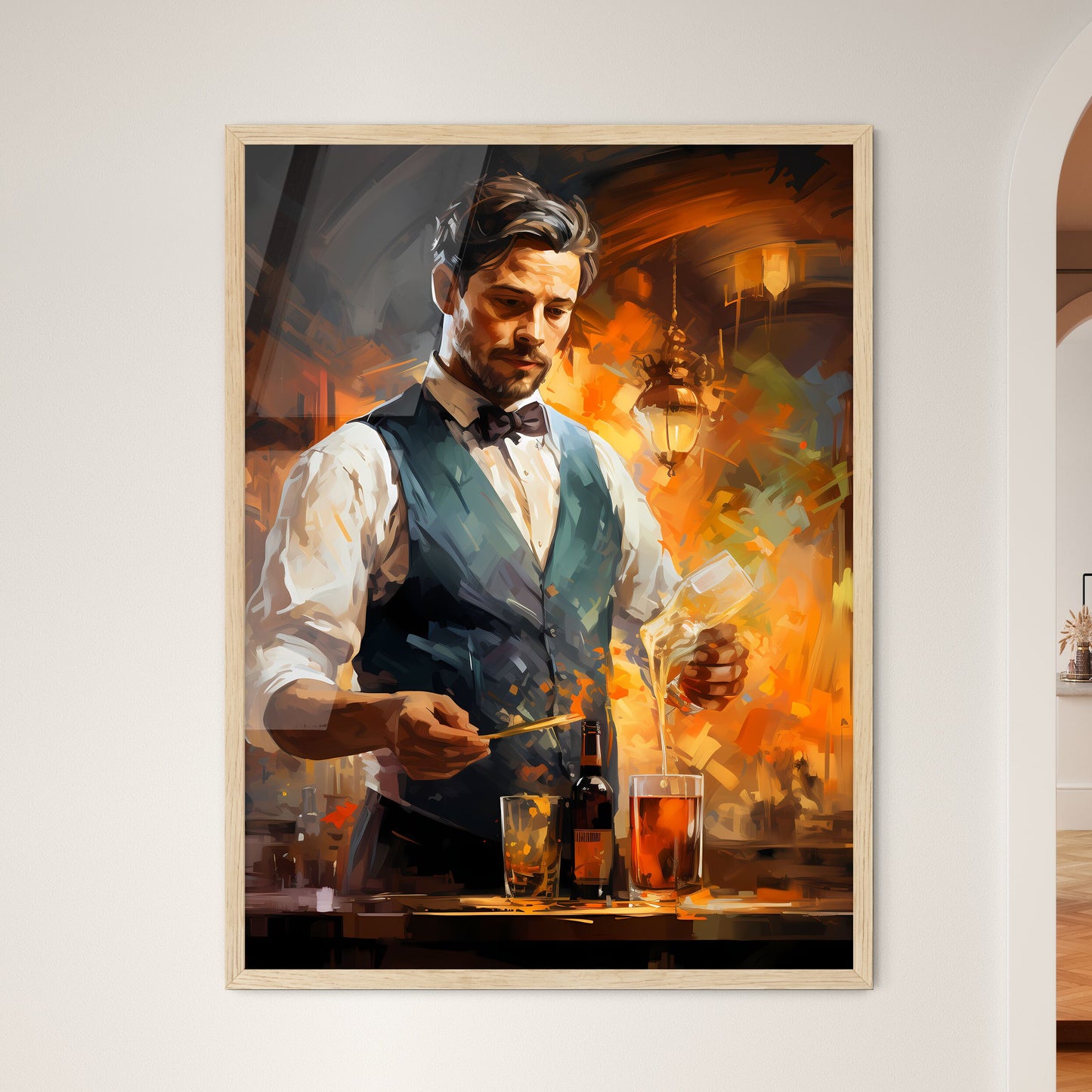 Bartender In Formal Dress Is Serving Cocktail Drinks  Framed Print