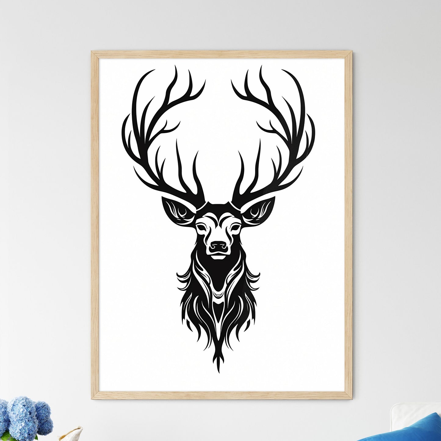 Black Silhouette Stag On White Background - A Black And White Image Of A Deer Head With Antlers Default Title