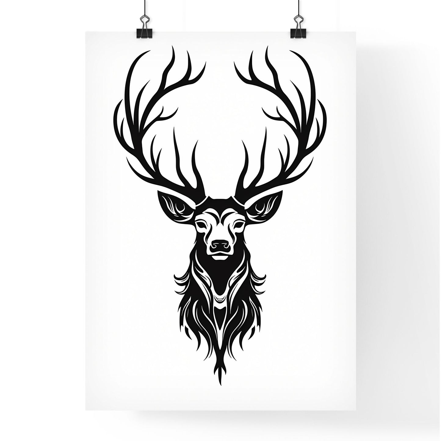 Black Silhouette Stag On White Background - A Black And White Image Of A Deer Head With Antlers Default Title