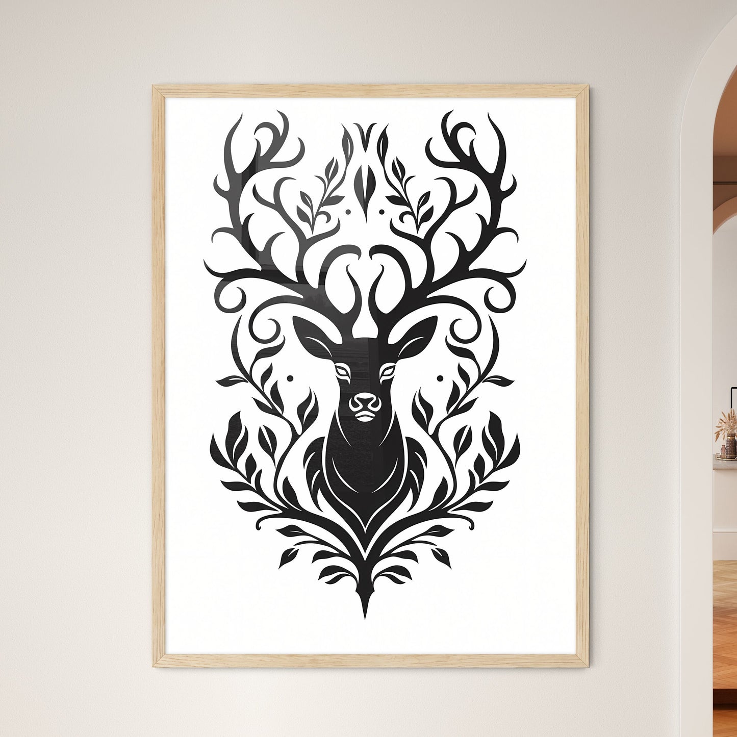 Black Silhouette Stag On White Background  Wall Art
