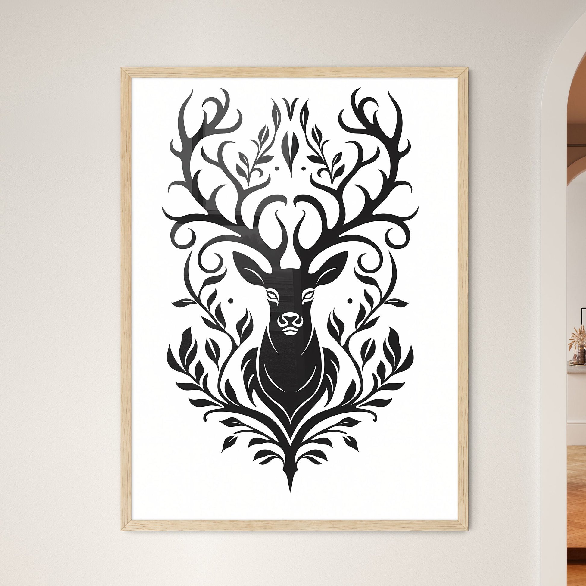 Black Silhouette Stag On White Background  Wall Art