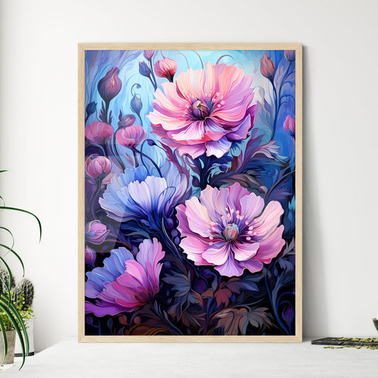 Blue Flowers For Window Curtain Or Fabric -  - Framed Art Print