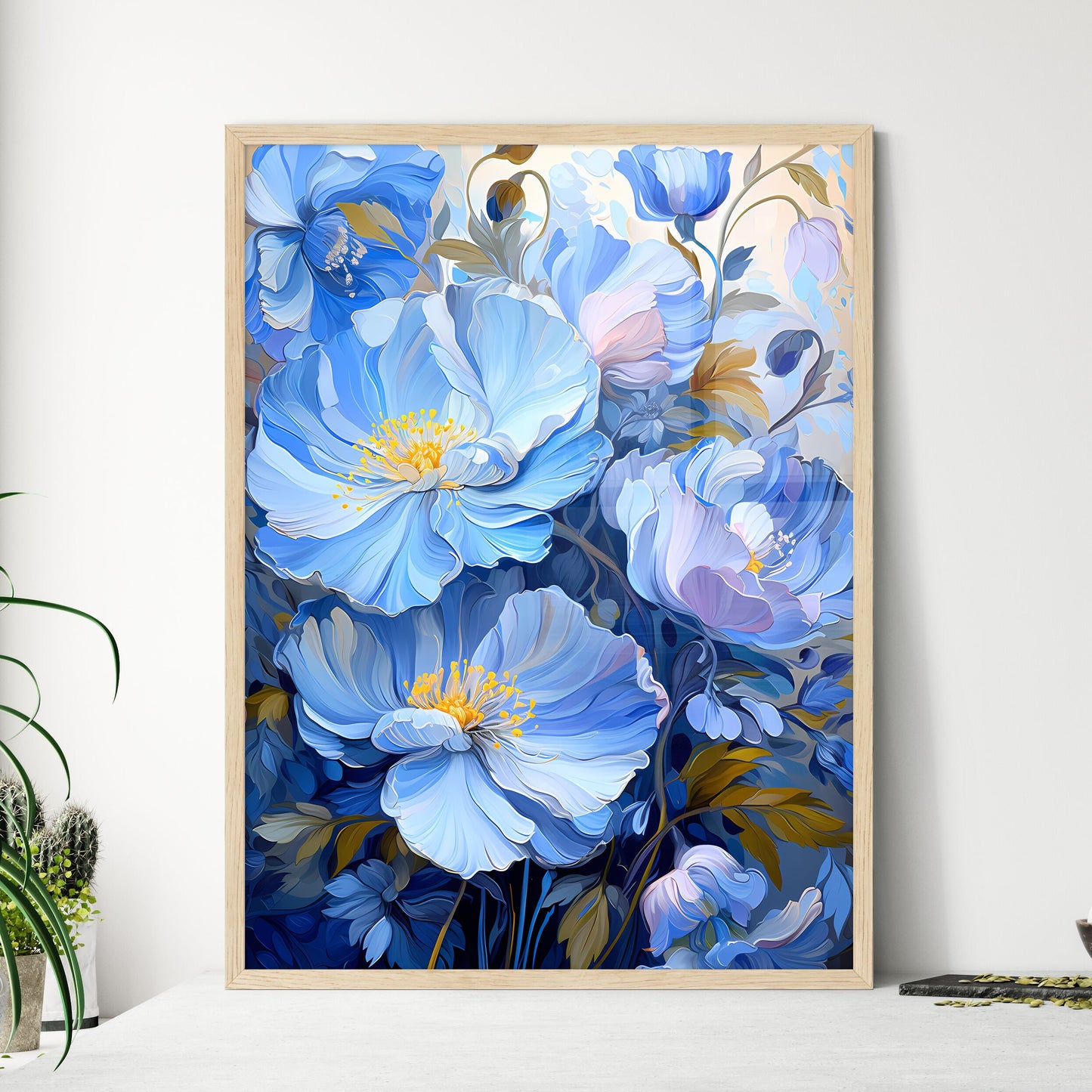 Blue Flowers For Window Curtain Or Fabric -  - Framed Art Print