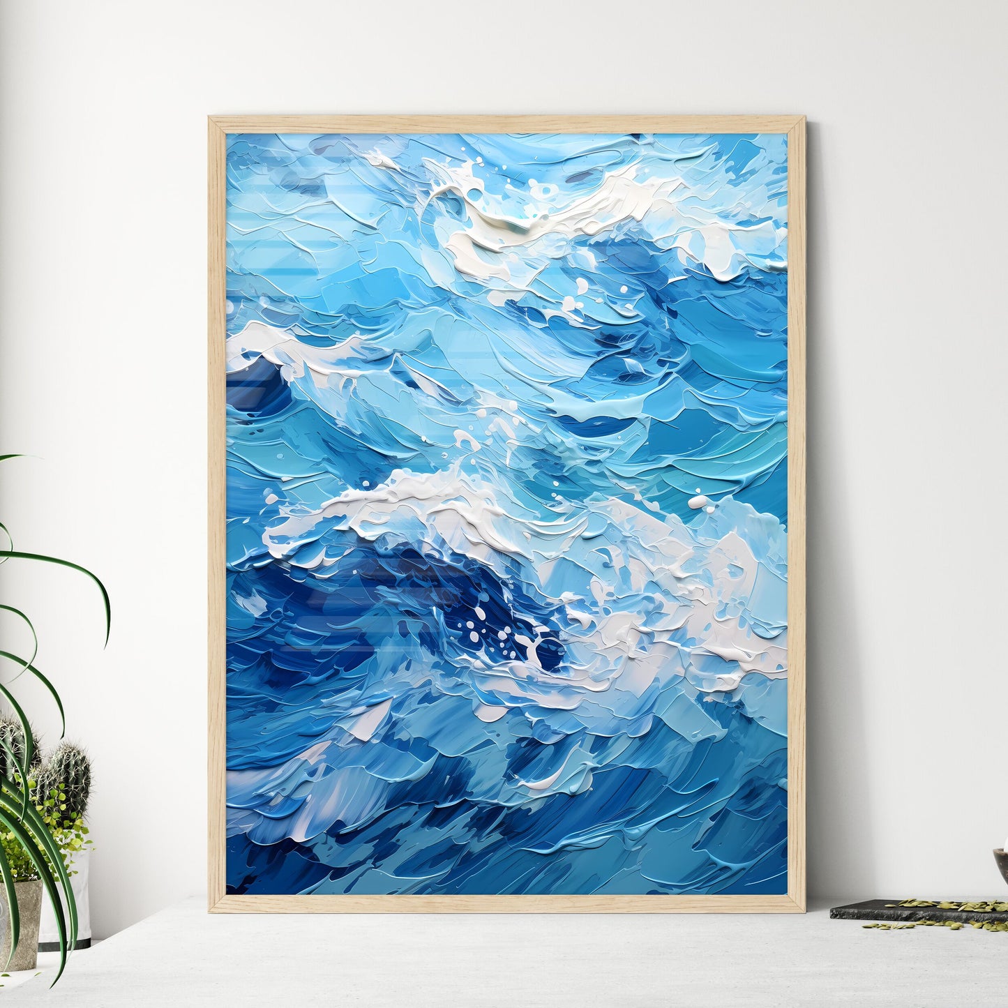 Blue Water Sea Waves Abstract - A Painting O - Framed Art Print