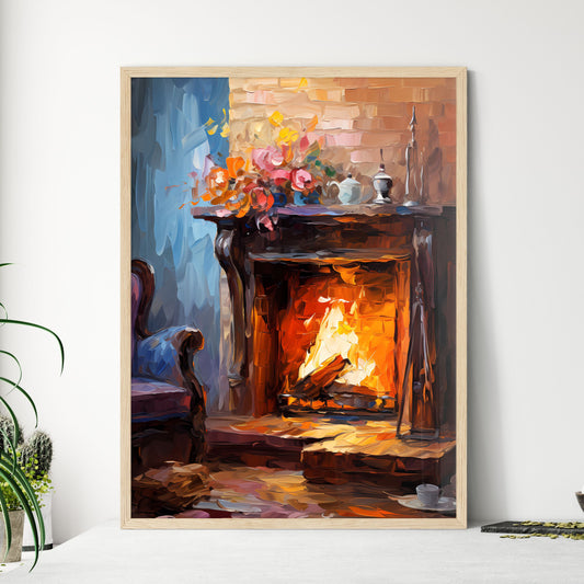 Brick Wall Surrounding A Fireplace - A Paint - Framed Art Print
