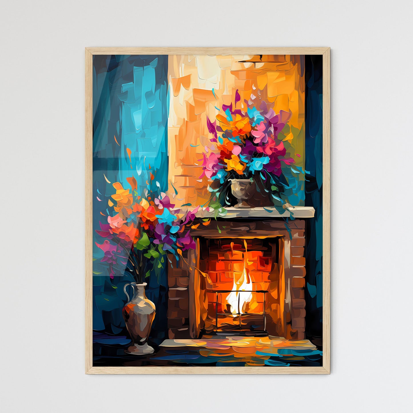 Brick Wall Surrounding A Fireplace - A Paint - Framed Art Print