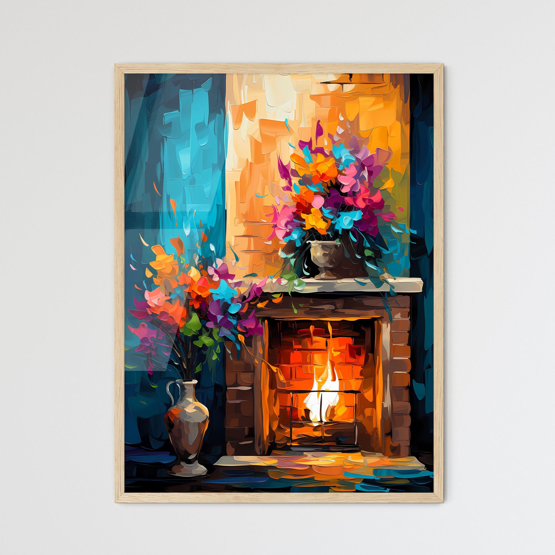 Brick Wall Surrounding A Fireplace - A Paint - Framed Art Print