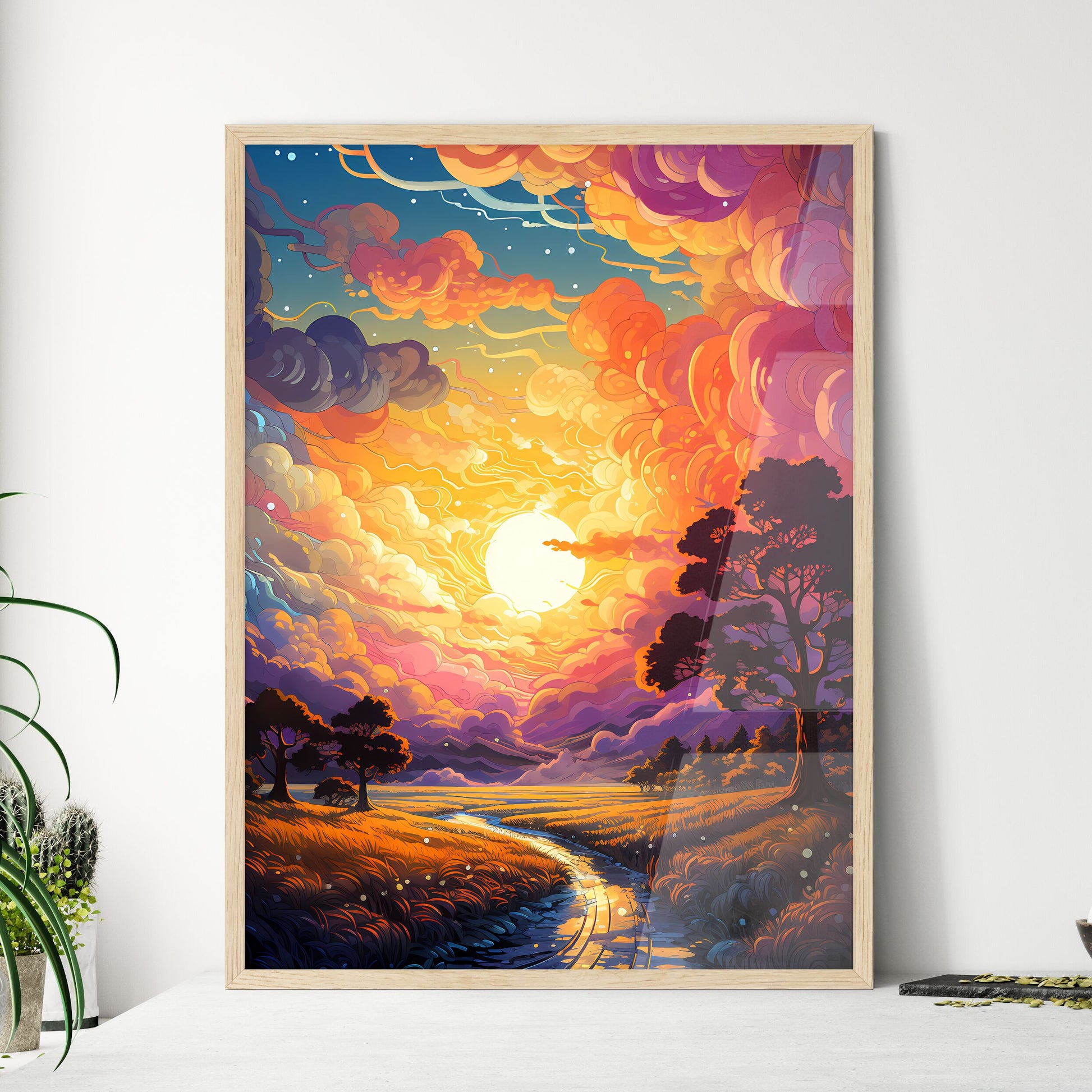 Cartoon Sky - A Landscape  - Framed Art Print
