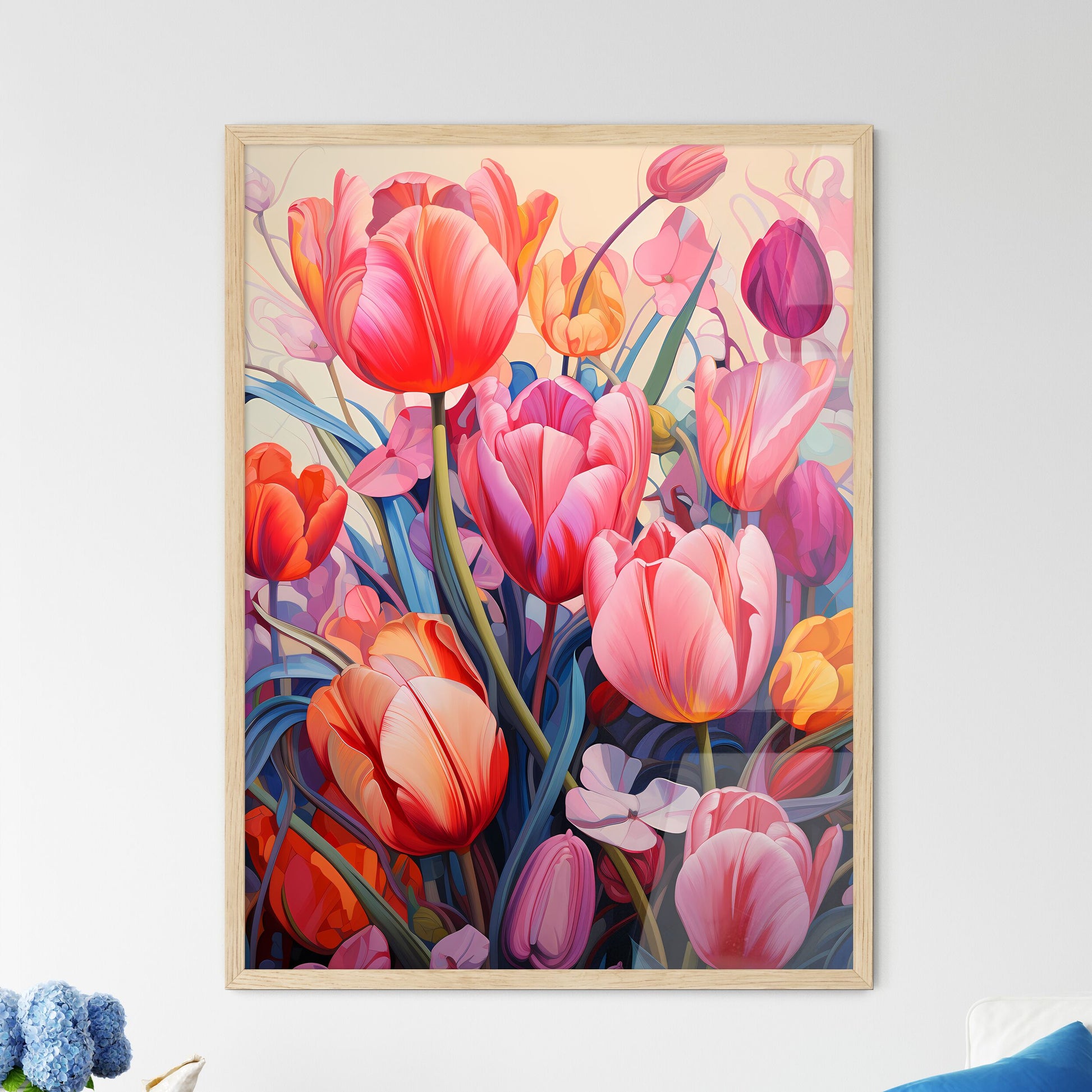 Close-Up Of Lots Of Pink Tulips - A Group Of - Framed Art Print