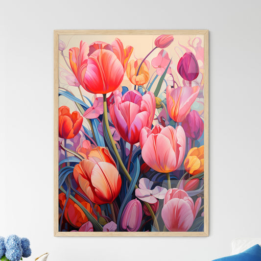 Close-Up Of Lots Of Pink Tulips - A Group Of - Framed Art Print
