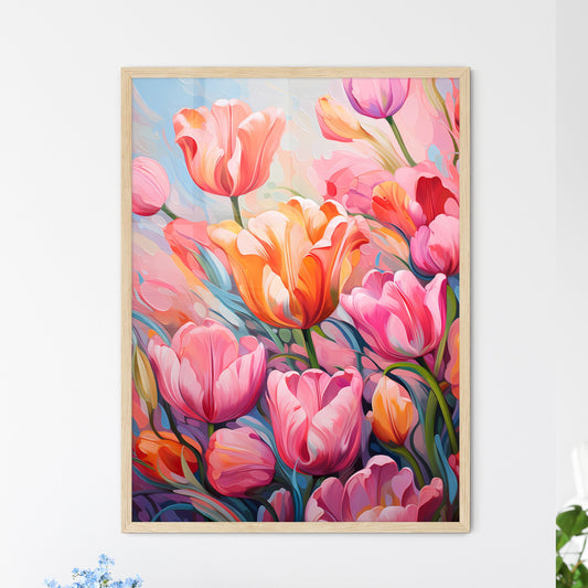 Close-Up Of Lots Of Pink Tulips - A Group Of - Framed Art Print