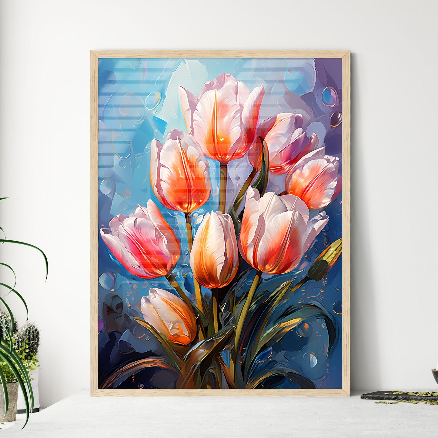 Colorful Fresh Spring Tulips Flowers With De - Framed Art Print