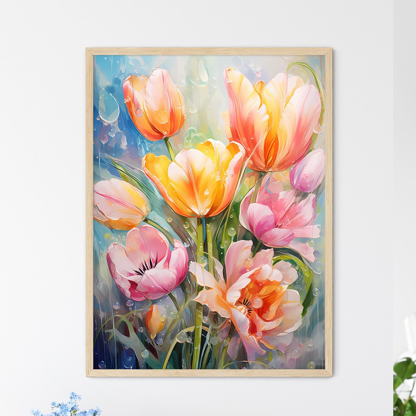 Colorful Fresh Spring Tulips Flowers With De - Framed Art Print