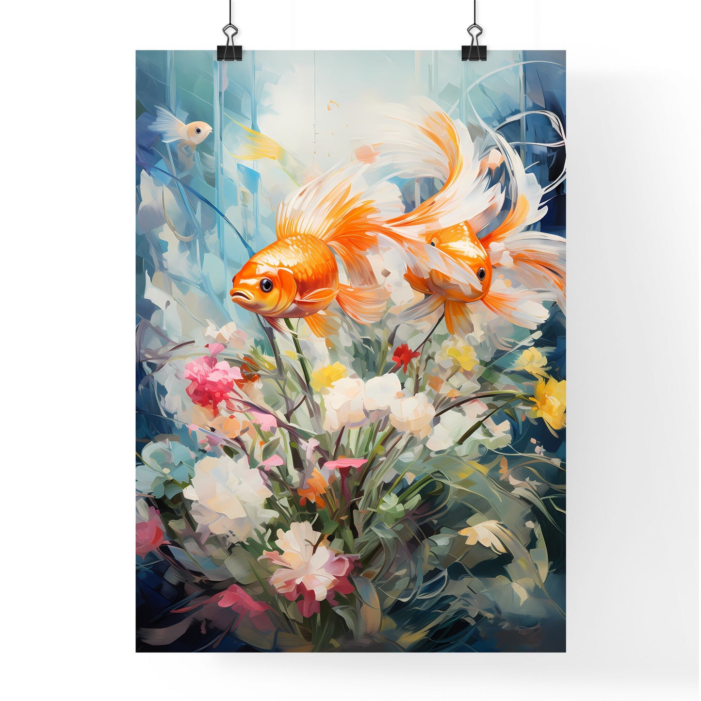 Fish In Aquarium - Two Goldfish In A Bouquet Of Flowers Default Title