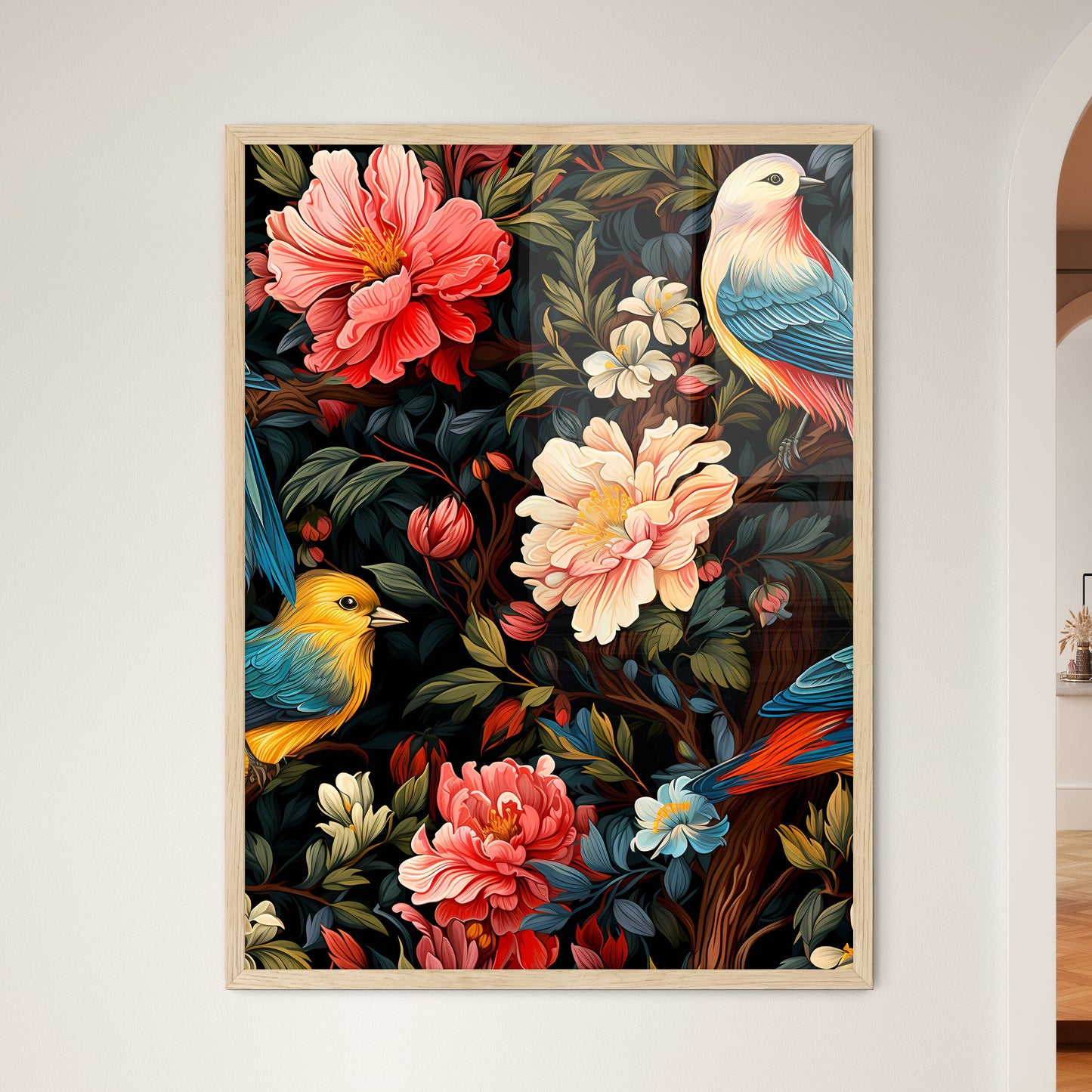 Foliate Pattern With Birds  Wall Art