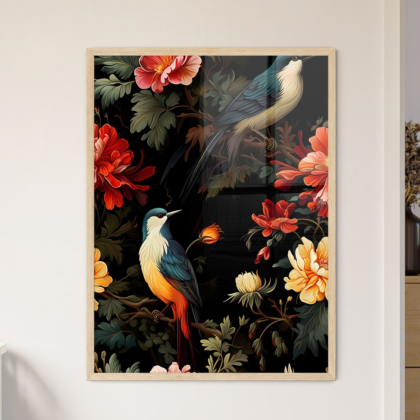 Foliate Pattern With Birds  Wall Art