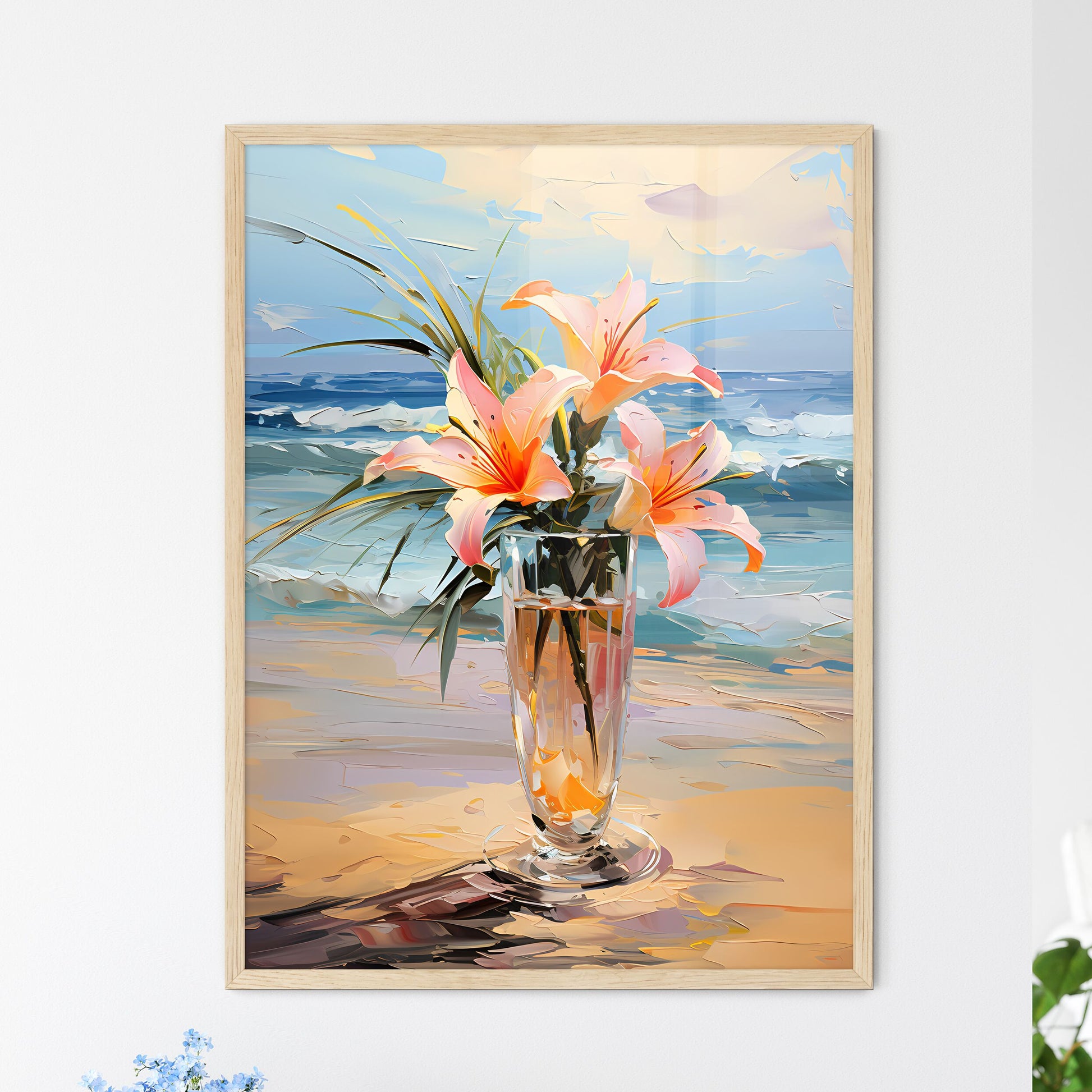 Glass Of Cocktail With Lily Flower At The Be - Framed Art Print