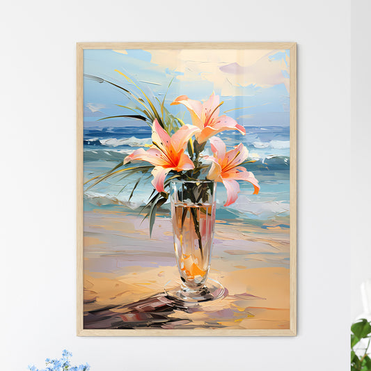 Glass Of Cocktail With Lily Flower At The Be - Framed Art Print