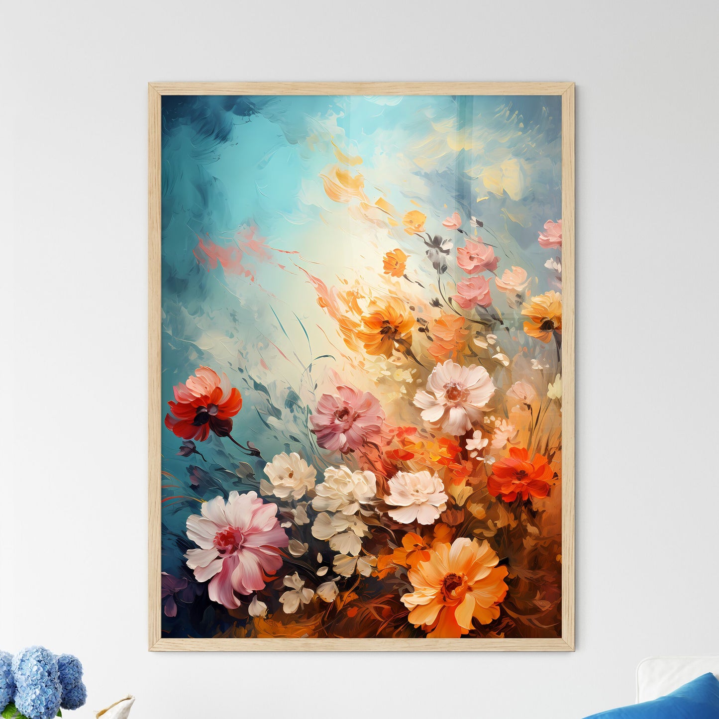 Grunge Style Colorful Flowers Border Backgro - Framed Art Print