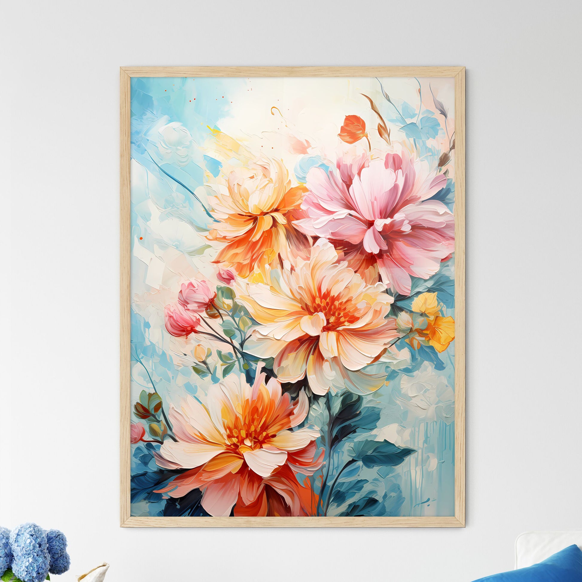 Grunge Style Colorful Flowers Border Backgro - Framed Art Print