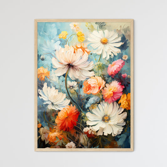 Grunge Style Colorful Flowers Border Backgro - Framed Art Print
