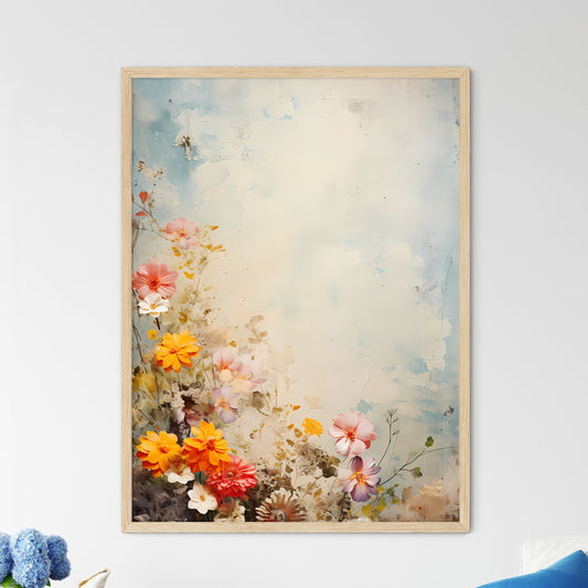 Grunge Style Colorful Flowers Border Backgro - Framed Art Print