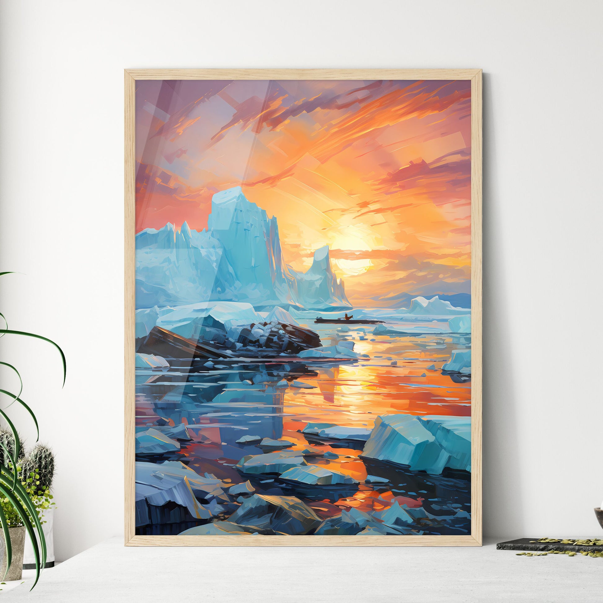 Icebergs At Night Jokulsarlon Lagoon Iceland - Framed Art Print