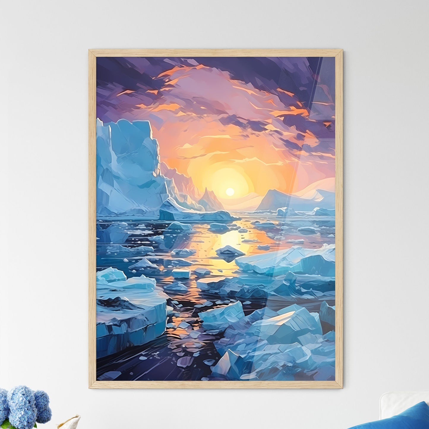 Icebergs At Night Jokulsarlon Lagoon Iceland - Framed Art Print