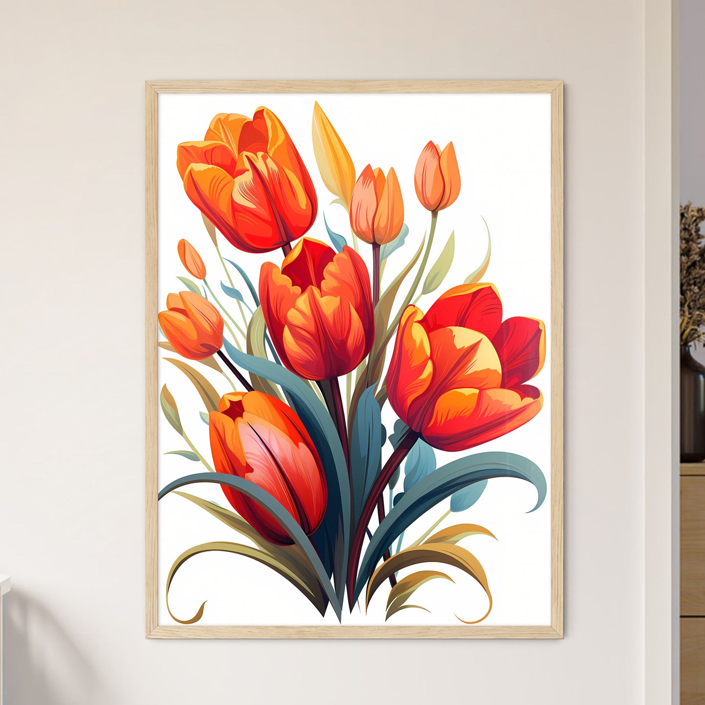 Isolated Red Tulips - A Bouquet Of - Framed Art Print