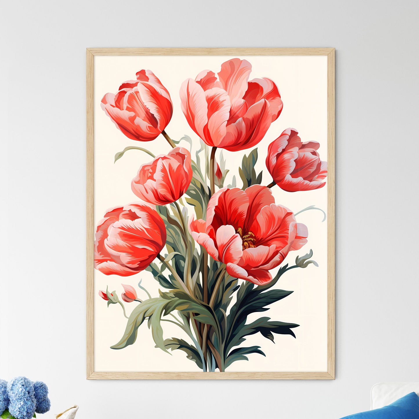 Isolated Red Tulips - A Bouquet Of - Framed Art Print