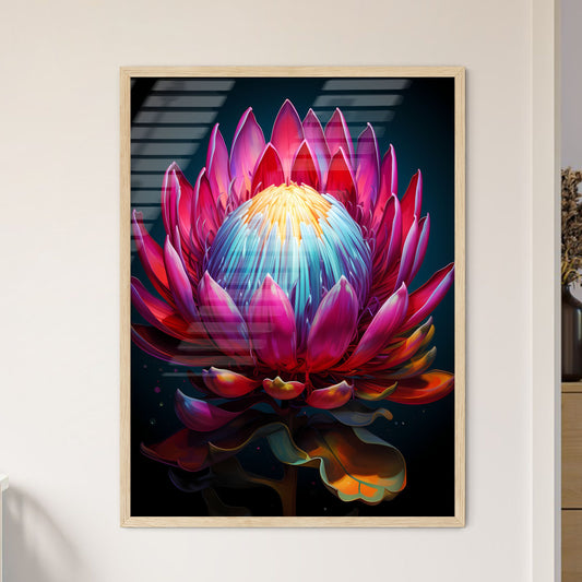 King Protea Isolated On Black Background Cen - Framed Art Print