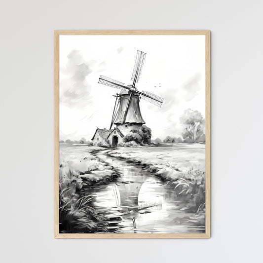 Landscape With Windmill Black And White - A Windmill In A Field Default Title