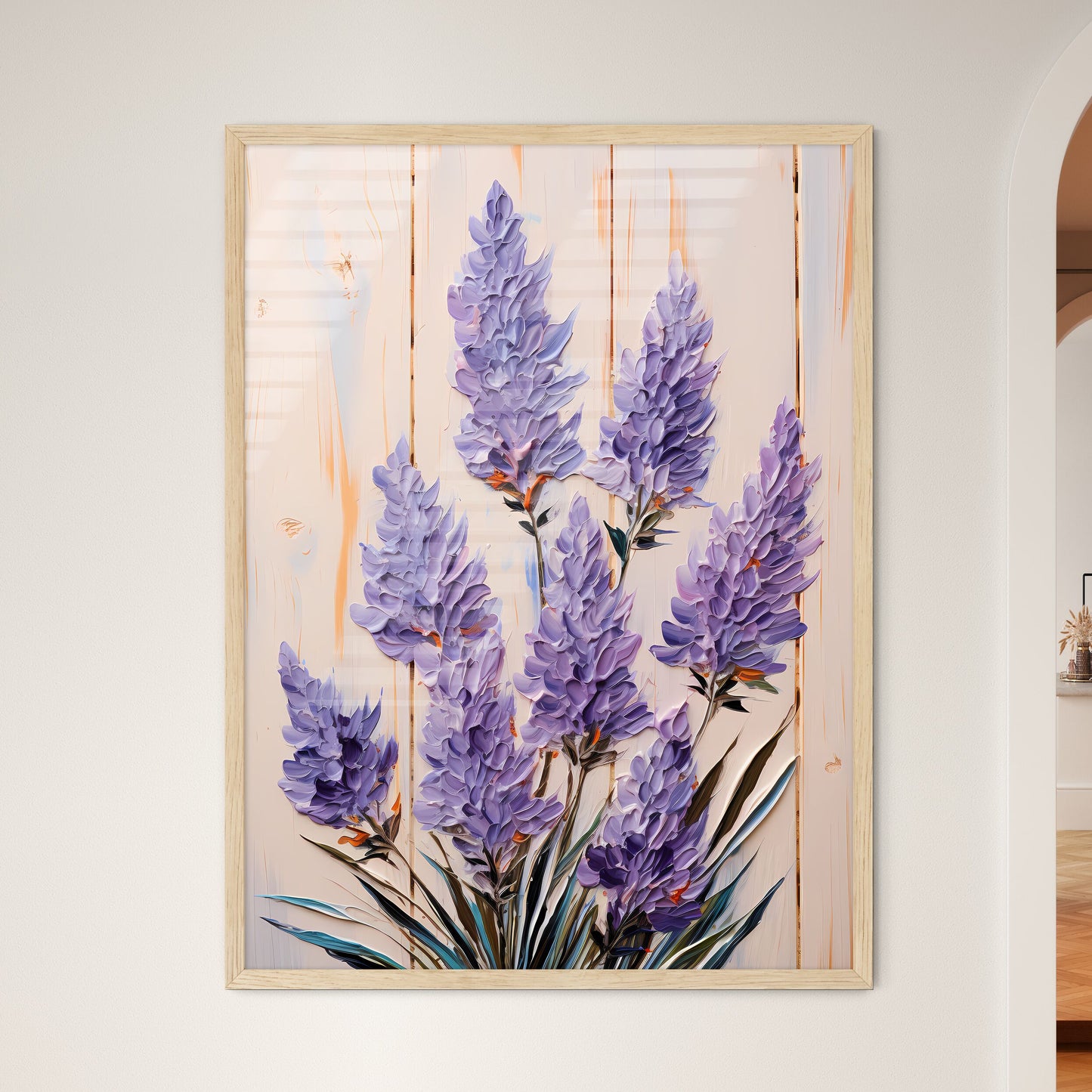 Lavender Flowers Over White Wood Background  - Framed Art Print
