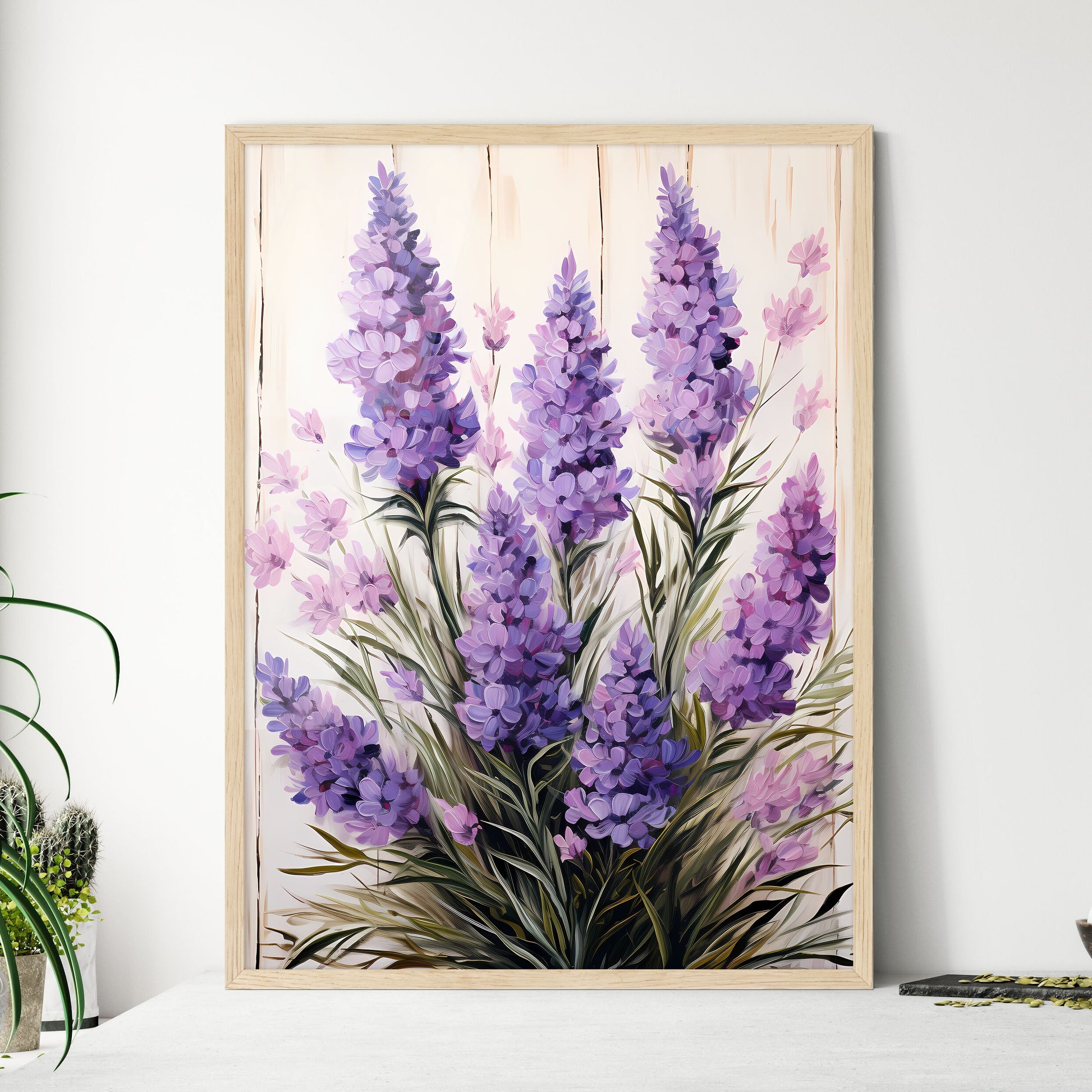 lavender plant art Lavender Flowers Over White Wood Background - A Painting Of Purple Flowers