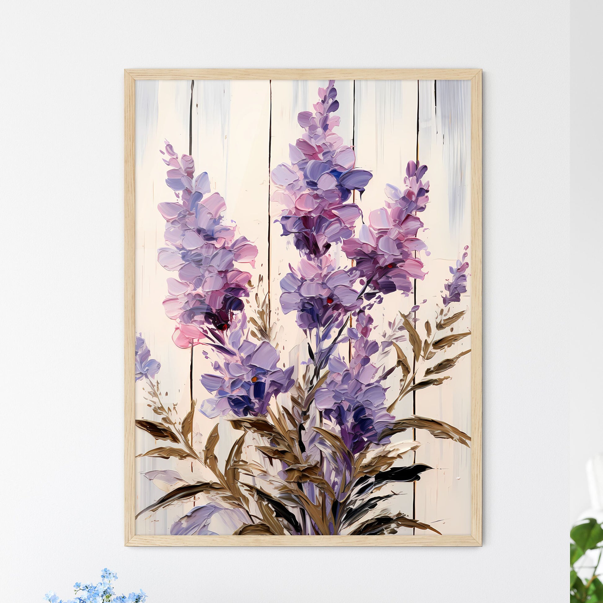 Lavender Flowers Over White Wood Background  - Framed Art Print