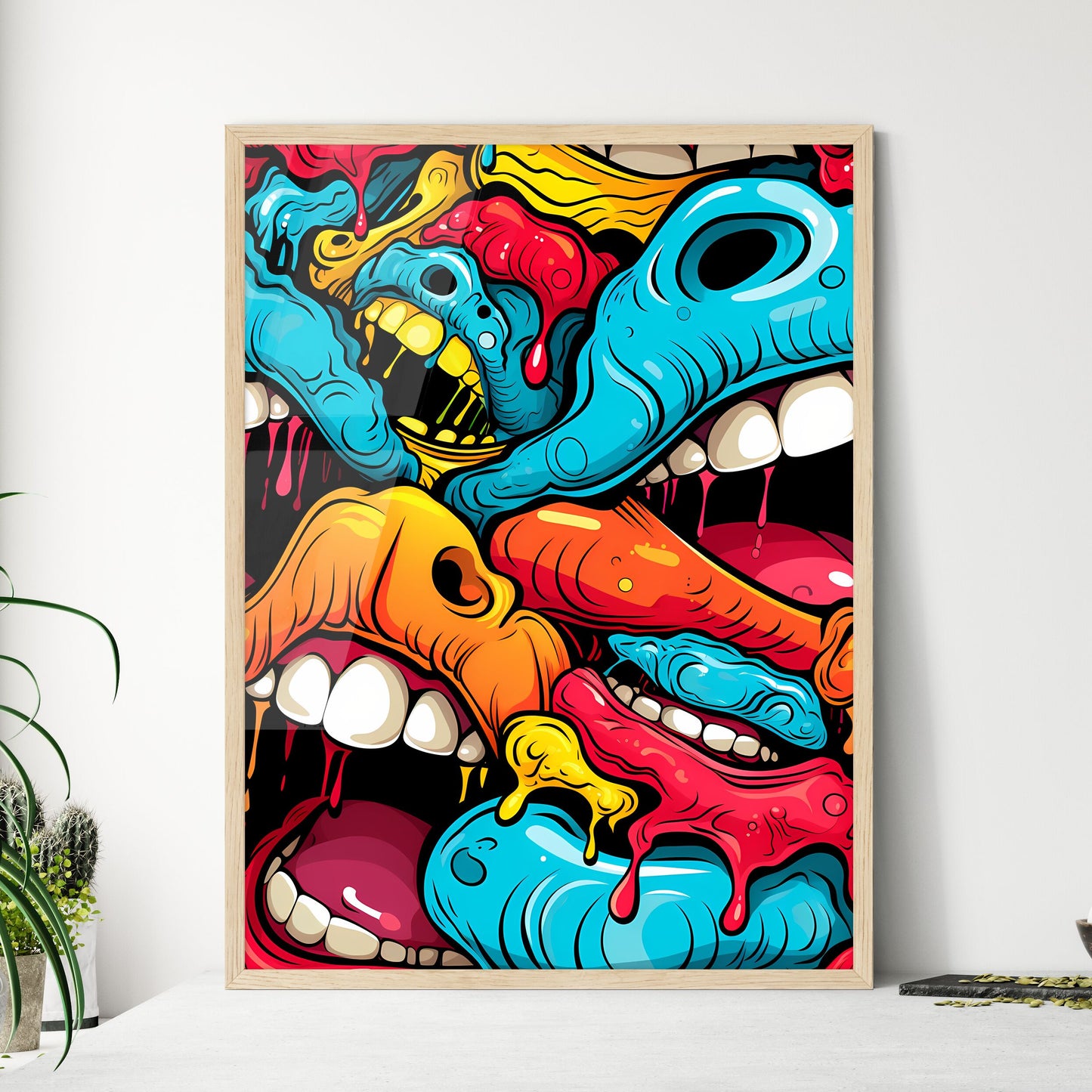 Mouth Pop Art Seamless Pattern - A Group Of  - Framed Art Print