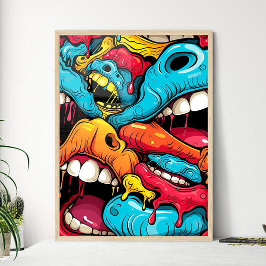 Mouth Pop Art Seamless Pattern - A Group Of  - Framed Art Print