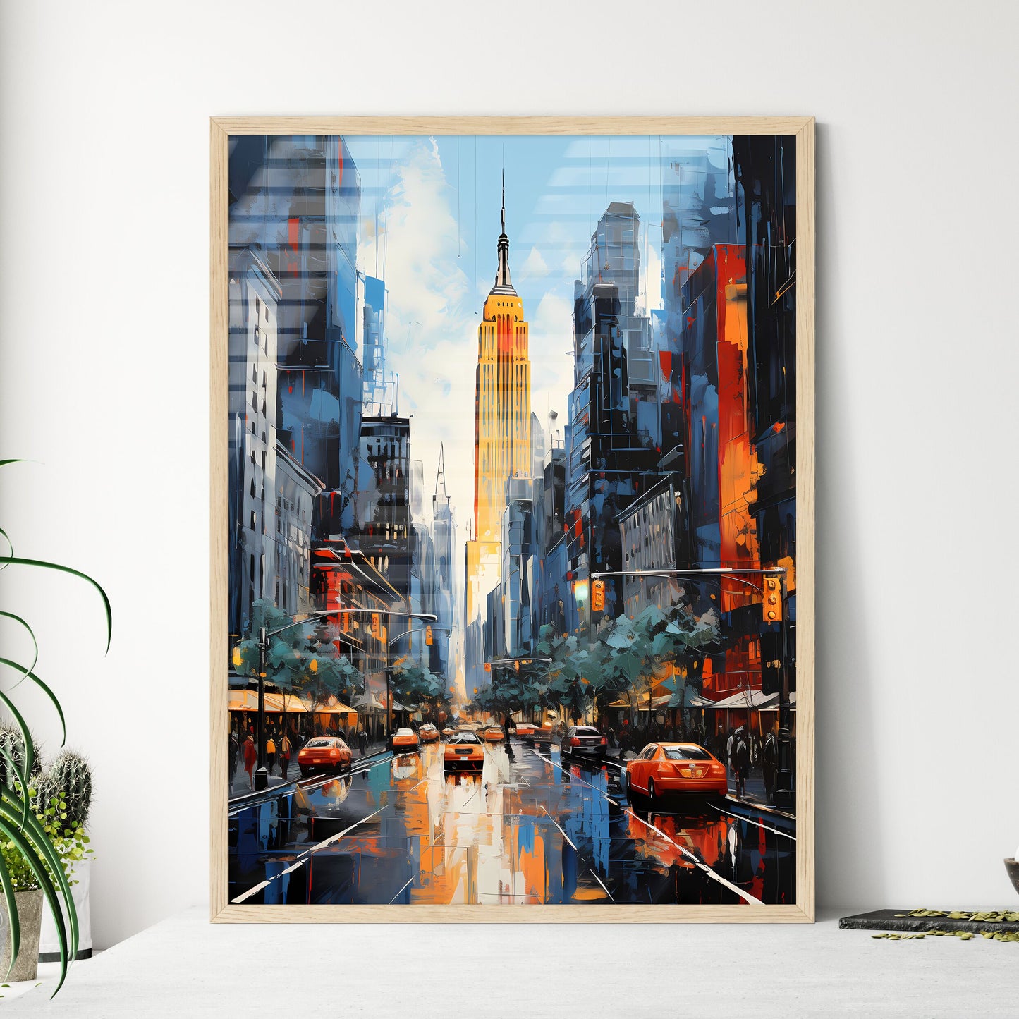 Panorama Of Manhattan New York Usa - Times Square Street With Cars And Buildings Framed Art