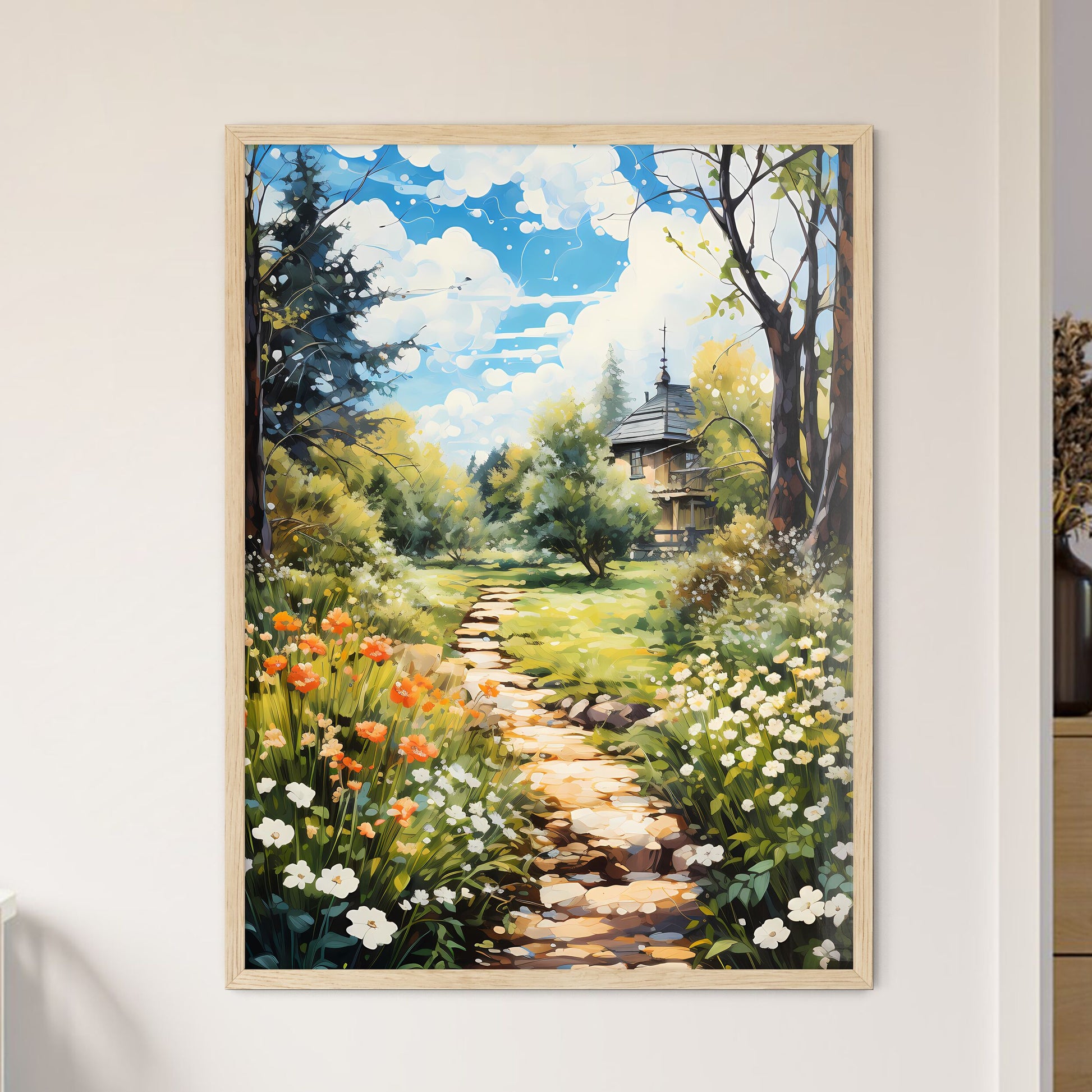 Peaceful Garden With A Freshly Mown Grass La - Framed Art Print