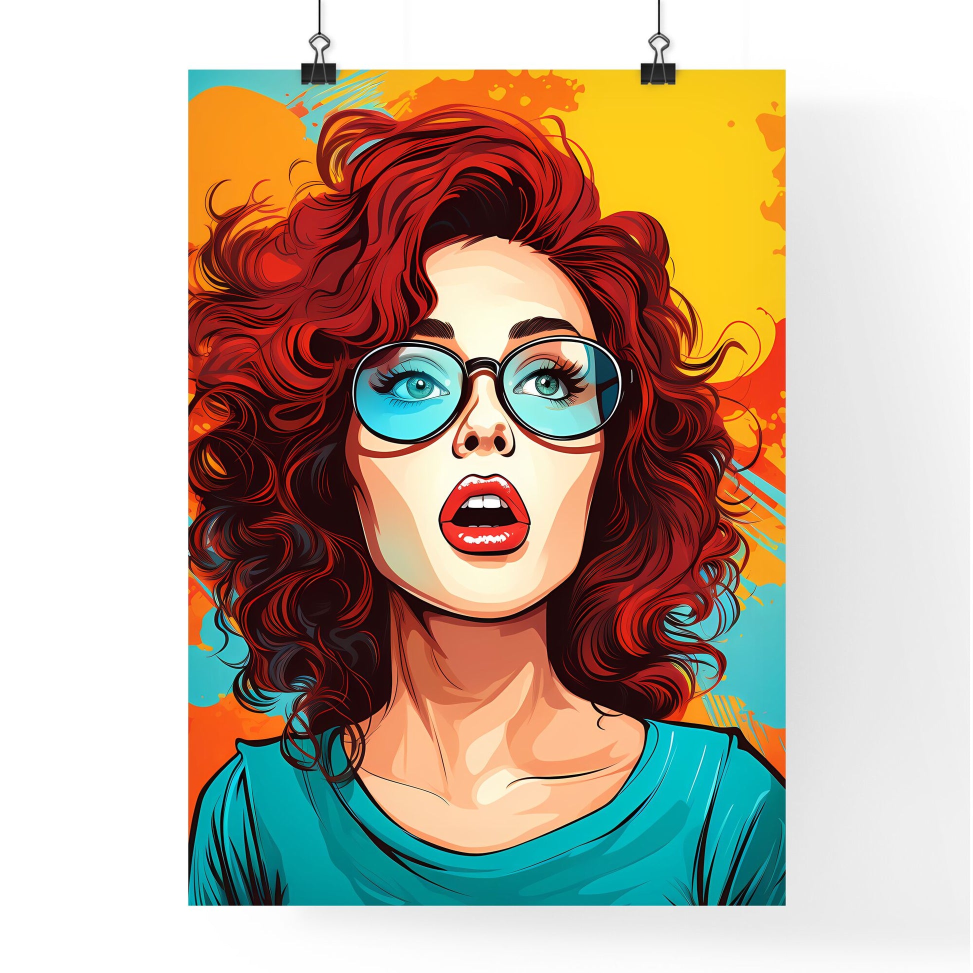Pop Art Illustration Of Woman With The Speech Bubble - A Woman With Red Hair Wearing Glasses Default Title