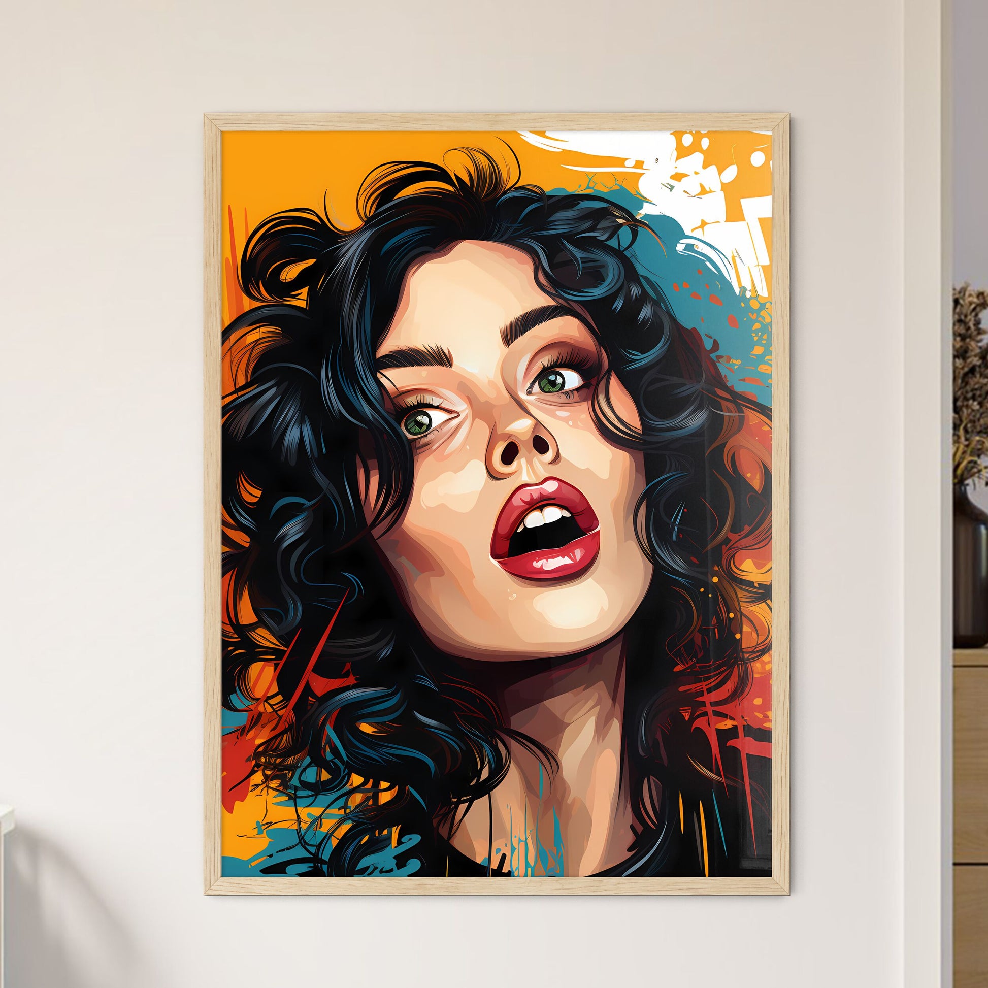 Pop Art Illustration Of Woman With The Speec - Framed Art Print