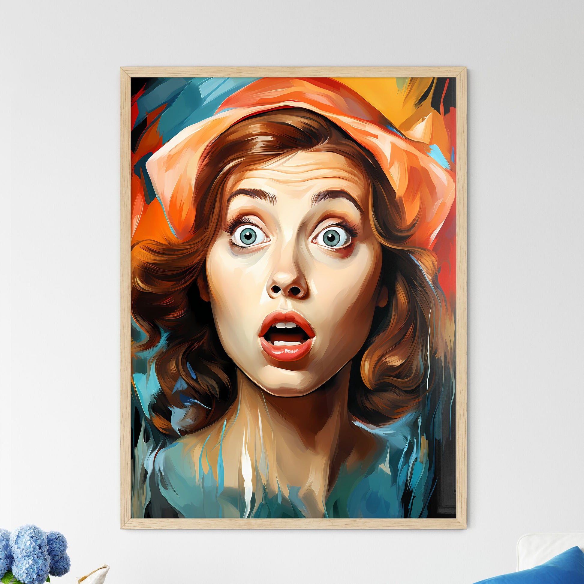 Pop Art Illustration Surprised Girl - A Woma - Framed Art Print