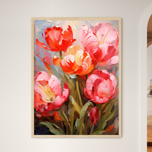 Red Tulips Flowers In The Garden - A Paintin - Framed Art Print