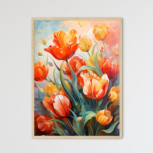 Red Tulips Flowers In The Garden - A Paintin - Framed Art Print