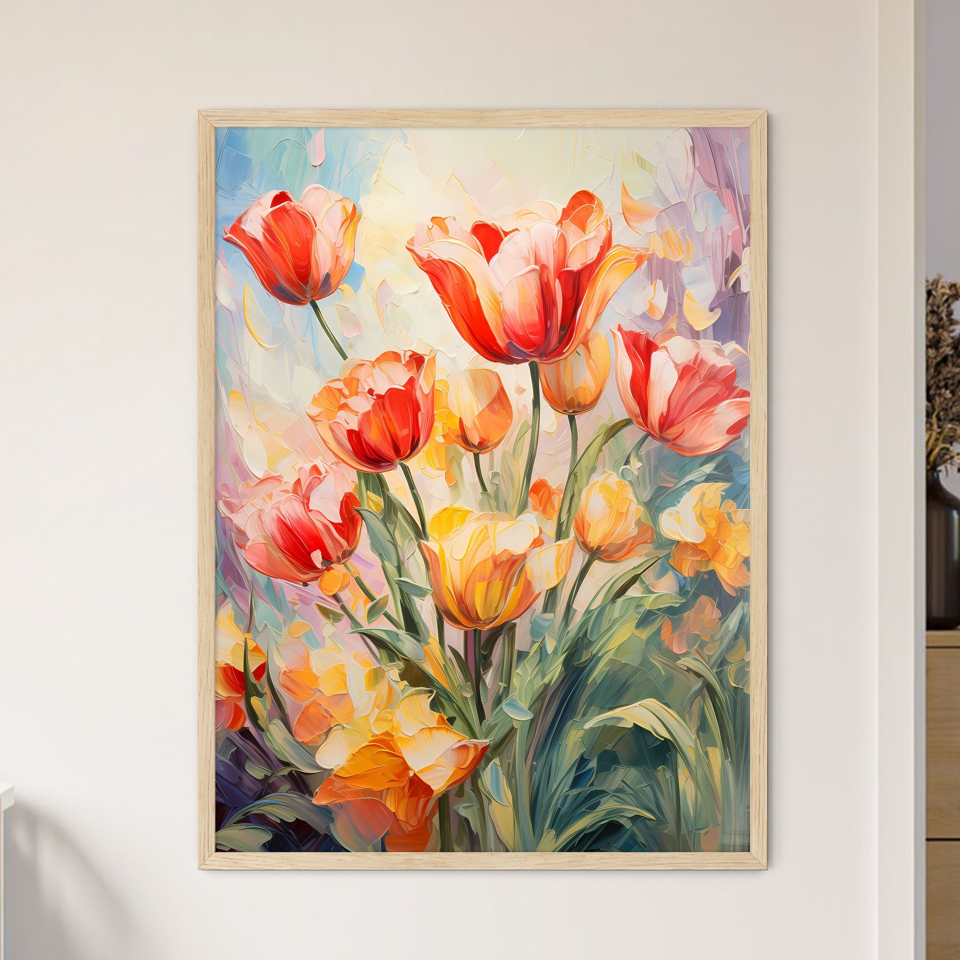 Red Tulips Flowers In The Garden - A Paintin - Framed Art Print