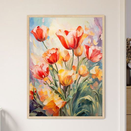 Red Tulips Flowers In The Garden - A Paintin - Framed Art Print